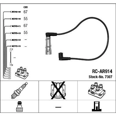 Image of 60597907, 60597908, 60597941, 60597942 Ignition Lead Set NGK 7307 4 ALFA ROMEO: 145