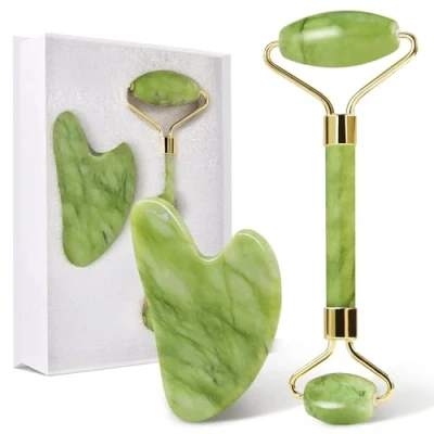 Image of AMD Nexus Gua Sha Stone and Face Jade Roller Set, Skin Care Massage Tool for Women Men, Rose Quartz Eyes Neck Body, Crystal Facial Massager Scraper, Wrinkle &amp; Anti Aging Devices