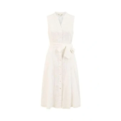 Image of Yumi Womens White Flower Broderie Anglaise Cotton Shirt Dress Size 16 UK