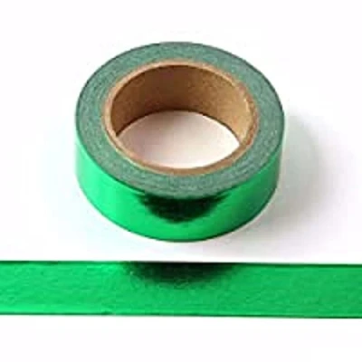 Image of Syntego Solid Foil Washi Tape Decorative Self Adhesive Masking 15mm x 10 Meters (Green)