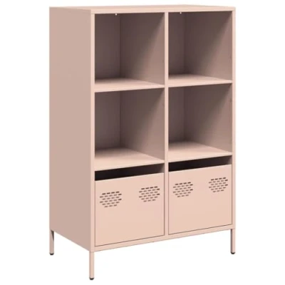 Image of vidaXL Pink Steel Highboard Sideboard/Cabinet 68x39x103.5cm Modern Storage Furniture for Living Room/Bedroom/Office