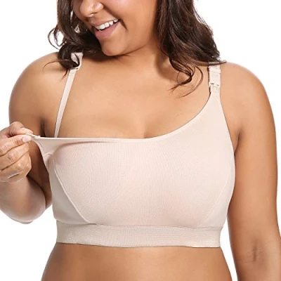 Image of Gratlin Women&#039;s Nursing Bras Maternity Plus Size Breastfeeding Cotton Sleep Sports Bra Beige XXL