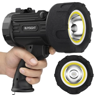 Image of BUYSIGHT Rechargeable Spotlight Flashlight,1000,000 lumens Hand held Waterproof Flashlight Hunting floodlight with red Filter (Graphite Black COB), ‎006 COB