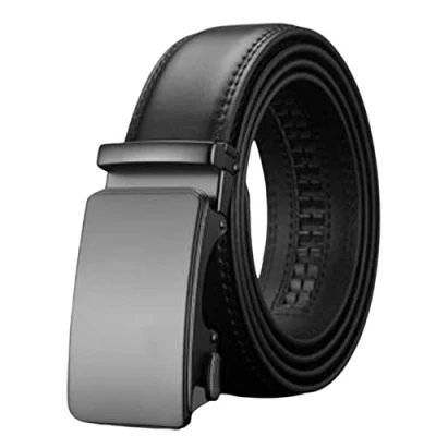Image of Mens Leather Belt Ratchet Trouser Jeans Dress 35MM Trim to Fit Any Size Black 144 28&quot; 44&quot; Waist Adjustable