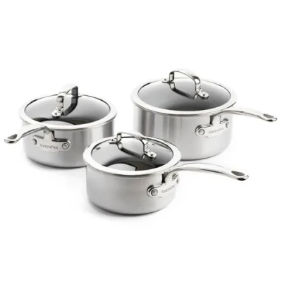 Image of GreenPan Premiere 3 Ply Stainless Steel Non Stick Piece Saucepan Set