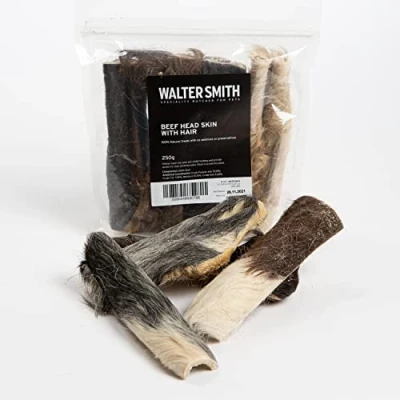 Image of Walter Smith Natural Beef Head Skin With Hair 250g 100% Dog Treat No Artificial Colours or Preservatives Chew