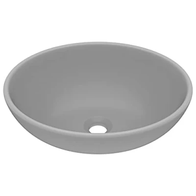 Image of vidaXL Oval Shaped Ceramic Basin in Matt Light Grey Luxury and Stylish Wash for Bathroom, Kitchen Workplace, Above Counter Mounting.