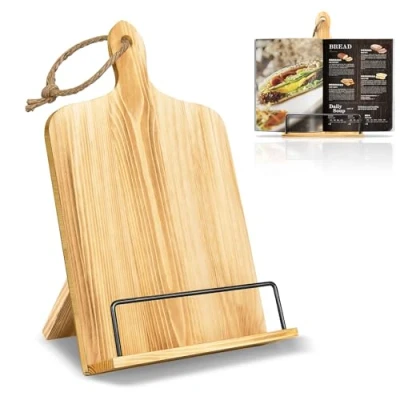 Image of Swetfela Wood Book Stand, Recipe Kitchen Countertops with Cooking Holder, Country Style Cookbook Stand for Ipad Tablet Display