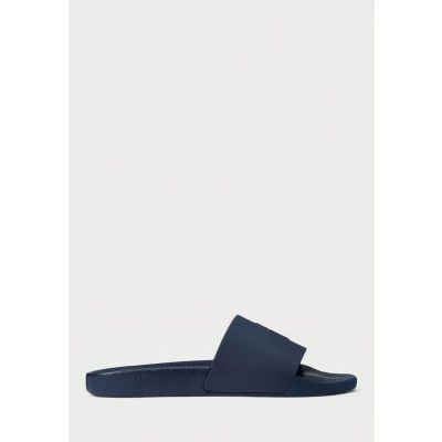 Image of Polo Ralph Lauren Unisex Pool slides, Size: 12, Navy/red Synthetics