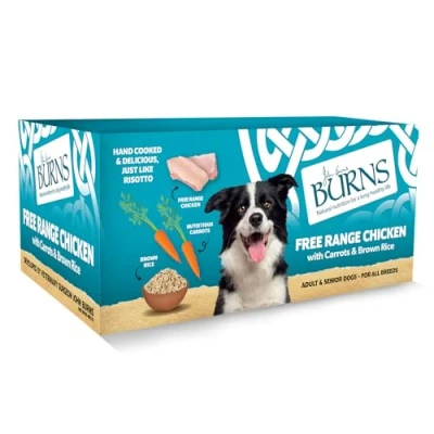 Image of Burns Pet Nutrition Natural Wet Dog Food For Adult &amp; Senior Dogs Organic Chicken, Carrots Brown Rice (12 x 150g)