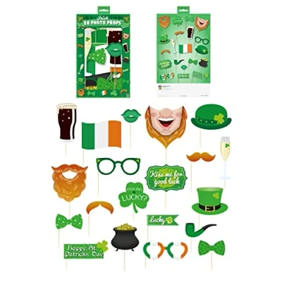 Image of Henbrandt 20 Pieces St Patrick’s Day Irish Party Photo Booth Props Accessories Patricks Decorations Shamrock Ireland Decoration