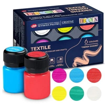 Image of Decola Acrylic Textile Paint Set 6x20 ml Trendy Washing Machine Resistant Fabric Colors