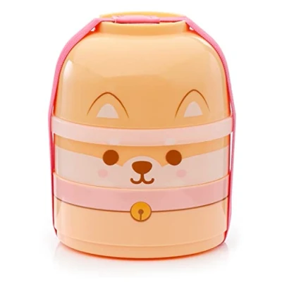 Image of Puckator Adoramals Pets Shiba Inu Dog Stacked Round Bento Lunch Box for Adults and Kids with Compartments Snack Food Containers Lids Stackable Pots Meal Prep Container