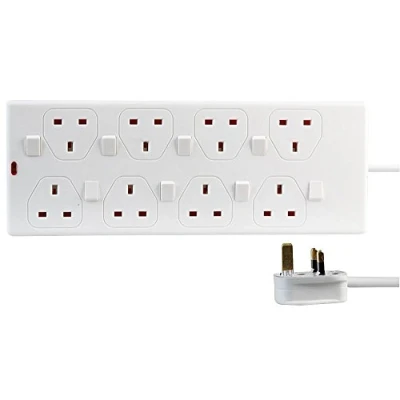 Image of pro elec 8 Way Individually Switched Extension Lead, 1m, White