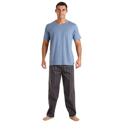Image of Undercover Mens Cotton Rich Pyjamas 7492 Blue/Burgundy Stripe XL