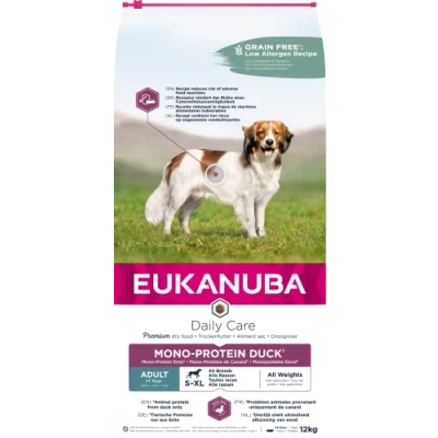 Image of Eukanuba Daily Care Mono Protein Dog Food Dry with Duck Only as Animal Protein, Low Allergy Formula, 12 kg