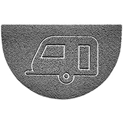 Image of Nicoman Embossed Halfmoon Half Circle Door Mat Dirt Trapper Jet Washable Doormat 70x44cm (Grey, CARAVAN Shape) Use Outdoor ONLY