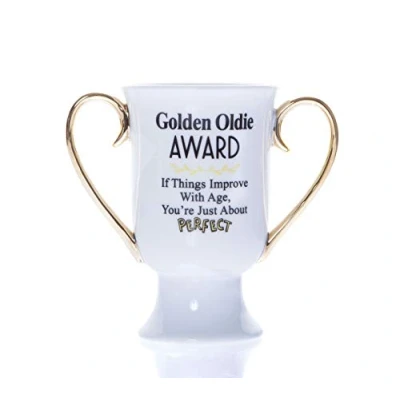 Image of Boxer Gifts Golden Oldie Novelty Trophy Mug Funny Old Age Birthday Gift for Colleagues Great Secret Santa People Ceramic