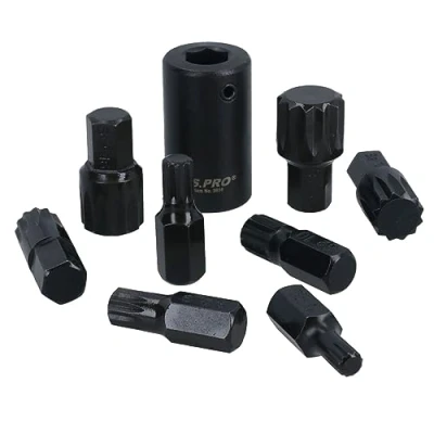 Image of Impact Impacted Spline Bits Sockets with 1/2in Drive Bit Holder M6 M18 9pc Set