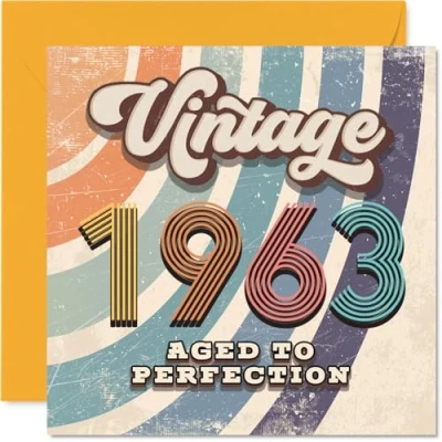 Image of 62nd Birthday Card for Men Women Vintage 1963 Aged To Perfection Happy 62 Cards Grandma Grandad Nan Brother Neighbour Auntie, 145mm Bday Greeting