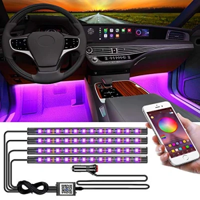 Image of YiLaie Interior Car Lights, Bluetooth App Music Sync RGB LED Strip Lights with Cigarette Lighter,Multi Colored Dashboard Neon Ambient Kit for Cars