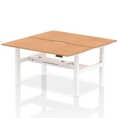 Image of Air B2B 1600x800mm Height Adjustable 2P Bench Desk Scalloped Oak/White