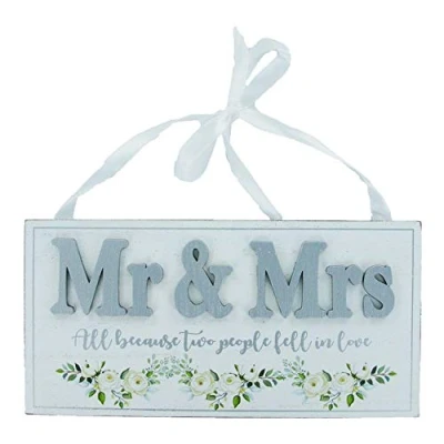 Image of Wedding Plaque Mr &amp; Mrs All Because Two People Fell In Love Wood Good Luck Charm