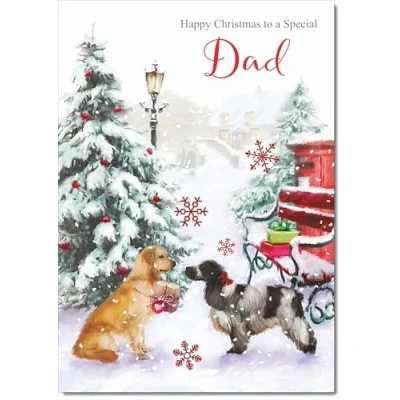 Image of doodlecards Dad Christmas Card Two Dogs in Snow Medium Size for with Plain Envelope