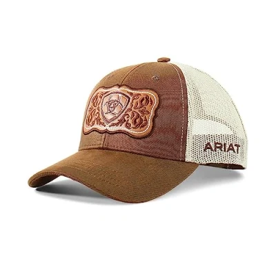 Image of ARIAT Womens Baseball Cap Mesh Snap Logo Floral Patch Brown A300070002, Brown/Tan, One Size