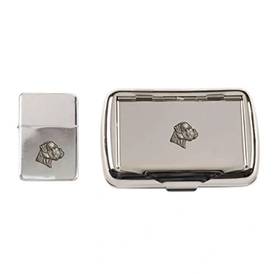 Image of Boxer Dog Polished Chrome Tobacco tin and stormproof Petrol Lighter