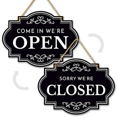 Image of Dibond Double Sided Open/Closed Sign 11x8 Inch, Rope Included