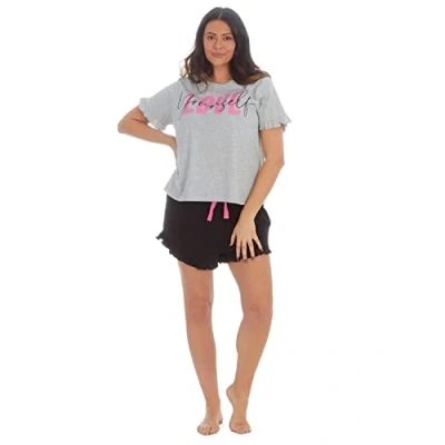 Image of Ladies Forever Dreaming Curve Slogan Pyjamas 34B1643 Grey 2XL