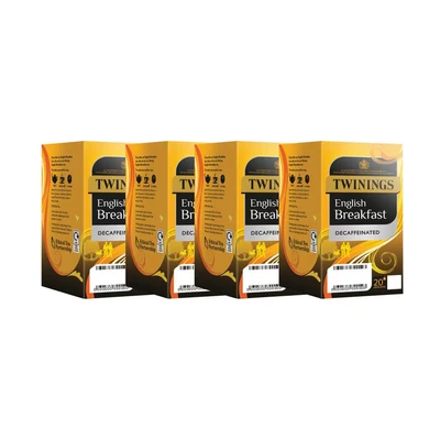 Image of Twinings English Breakfast Decaffeinated Tea Bags, 4 Boxes of 20 Individually Wrapped Enveloped Bags