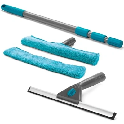 Image of Beldray LA028693TQ Telescopic Window Cleaner 5 Piece Cleaning Tools, Squeegee, 130cm Pole, Microfibre Wipers, Streak Free Cleaning, Lock In Dirt &amp; Dust, Easy To Assemble