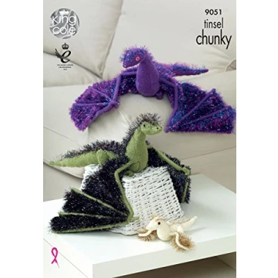 Image of King Cole Knitting Pattern Dragon Toys to knit in Tinsel Chunky and Pricewise DK 9051