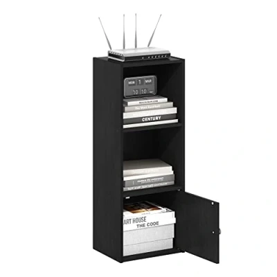 Image of Furinno Luder 3 Tier Shelf Bookcase with 1 Door Storage Cabinet, Blackwood