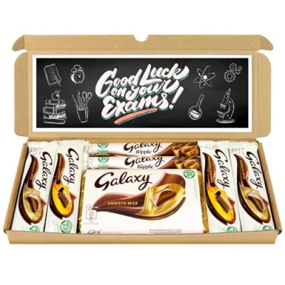 Image of Chocolate Hamper Letter Box Gift Selection Fullsize Galaxy bars Ideal Gifts For Women, Men, Kids (Good Luck Exams, Full Size)