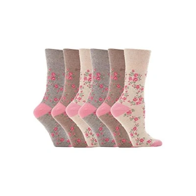 Image of 6 Pairs of Sock Shop Everyday Gentle Grip Socks Natural Floral RH33 Ladies 4 8