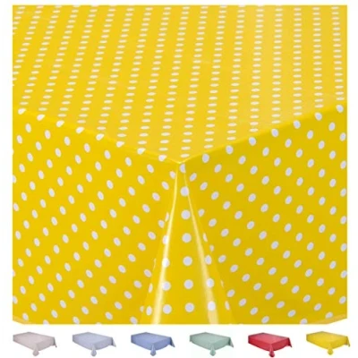 Image of Home Direct Rectangular Oilcloth PVC Wipe Clean Tablecloth 140cm x 180cm 55x70 Small Polka Dot (Yellow)