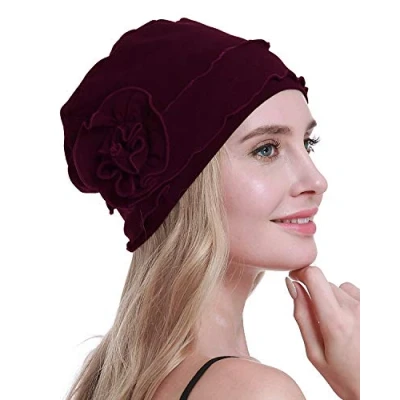 Image of osvyo Chemo Headwear Turban Cap for Women Cancer Beanie Hair Loss Sealed Packaging Wine