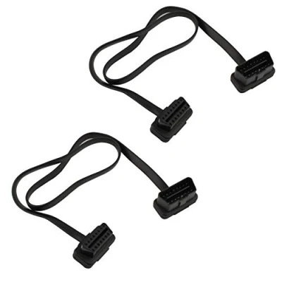 Image of Futheda 2Pcs Car OBD II OBD2 Cord Extension Cable Profile Flat 16 Pin Male to Female Diagnostic Connector Adapter Compatible with Bluetooth Wifi USB ECU Readers OBDII Code Scanners 60cm