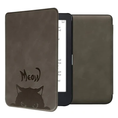 Image of kwmobile Cover Compatible with Kobo Clara 2E / Tolino Shine 4 eReader Case Meow Cat Grey/Black