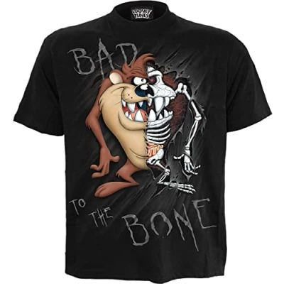 Image of Looney Tunes Taz Bad 2 D Bone Front Print T Shirt Black S