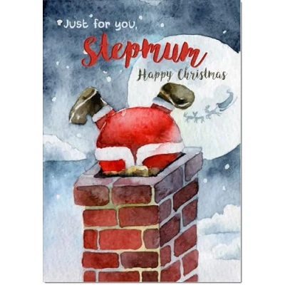 Image of doodlecards Stepmum Christmas Card Santa Chimney Large A4 Size for with Plain Envelope