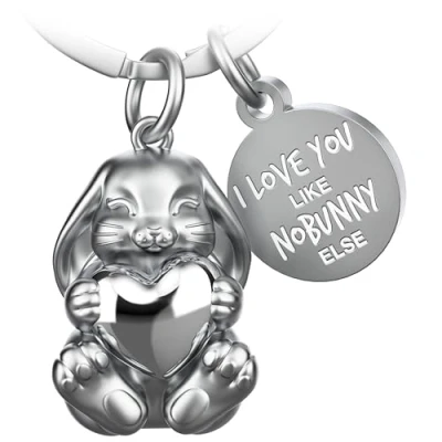 Image of FABACH Rabbit Keyring Bunny with Heart Lucky Charm Gifts Girlfriend Partner Love Key Ring Couples Anniversary I You Like Nobunny Else, silver, 1, Modern