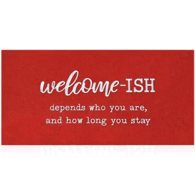 Image of JJUUYOU Large Door Mats Outdoor Welcome Mat for Front Outside Entryway ish Funny Doormat Non Slip Rubber Back Rugs Red Low Profile Entry Patio Shoe Rugs, 120X45CM