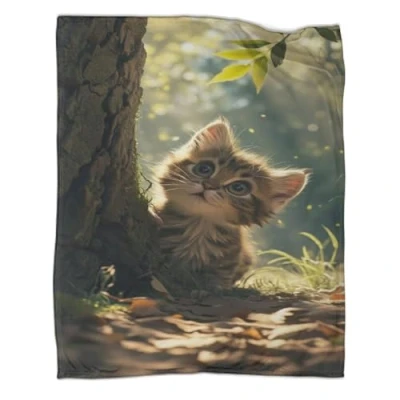Image of 3D Surprised Cat Design Luxurious Super Soft Warm And Cosy Throws Cute Animals Pattern Fleece Throw Blanket Fuzzy Soft, Plush, Fluffy, Warm, Cozy Plush 50x60inch(127x152