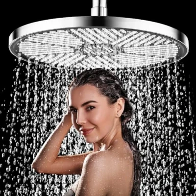 Image of LONGHEXINA Shower Head High Pressure, Rainfall 10 Inch, Adjustable Replacement Showerhead with Swivel Ball, Round Overhead Chrome Finish Universal Fittings
