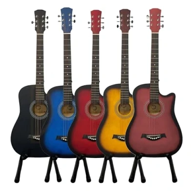 Image of 38 Inch Full Size Acoustic Guitar Classical Cutaway Design Hardwood Finish &amp; Steel Strings with Bag (Black)
