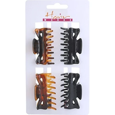 Image of Hairworks Medium Hair Clamps in Black &amp; Tortoise Shell (Pack of 4)